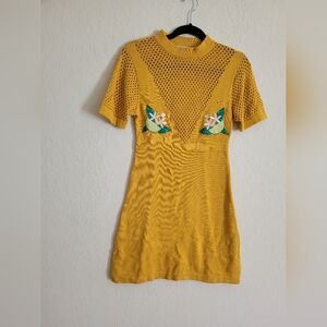 KLING Yellow floral citrus knit dress
